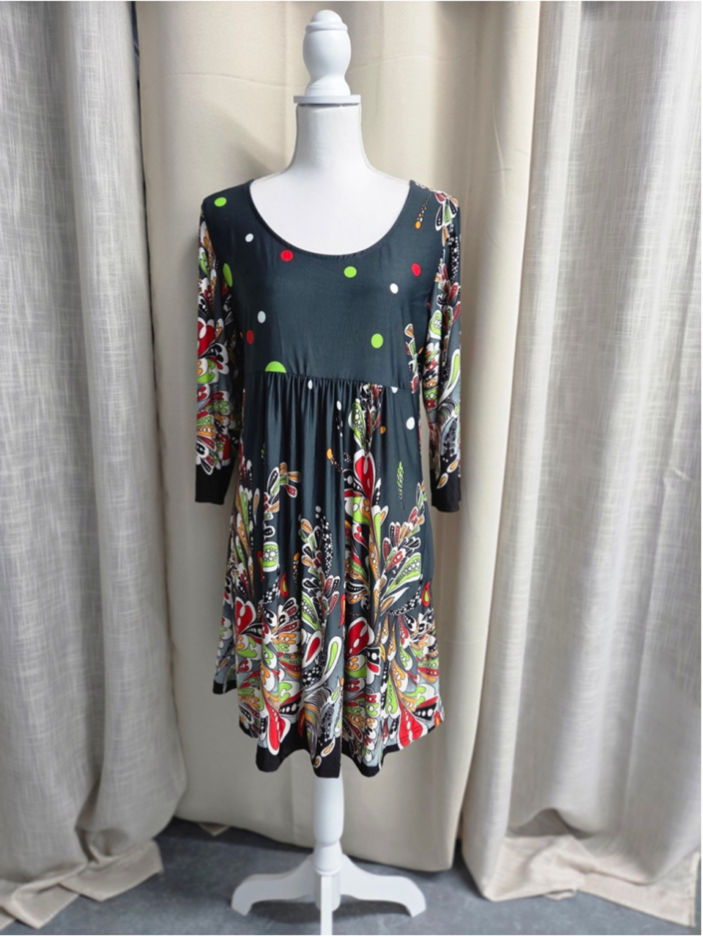 R&B Multicolored Patterned Midi Dress - Black Size XL